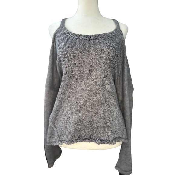 Deletta Anthropologie size XS Blue  Cold Shoulder Round‎ Neck Stretch Knit Top - Picture 2 of 11